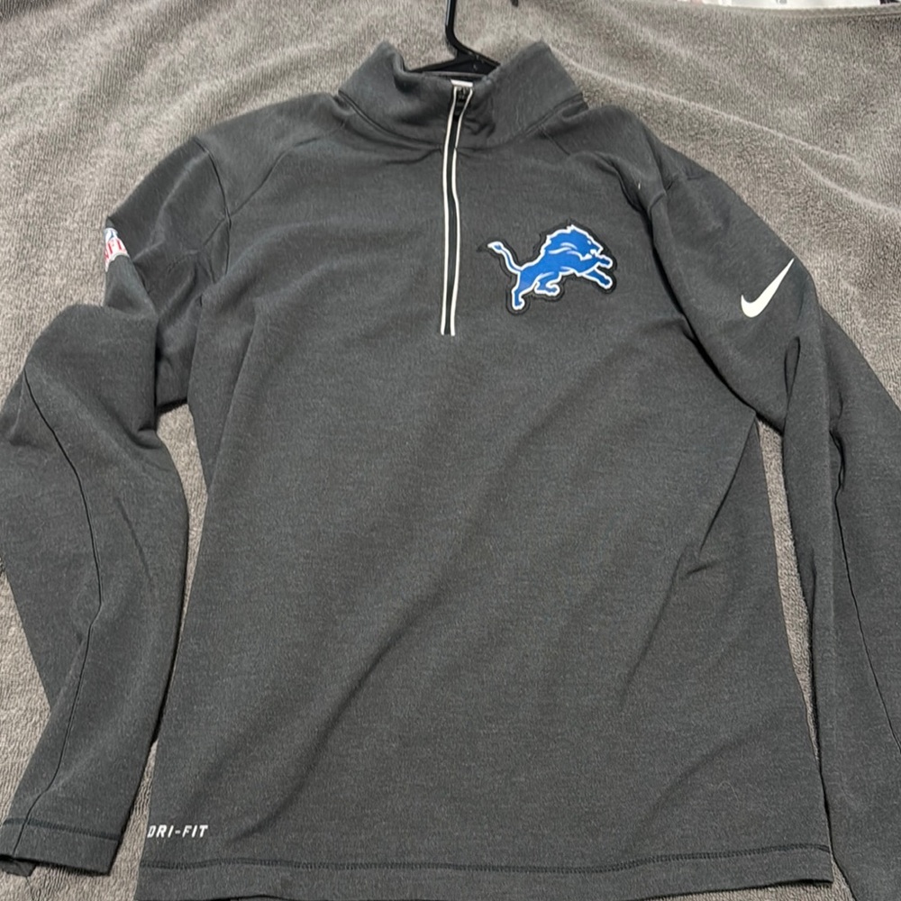 Nike Dark Gray Half-Zip Sweatshirt with Detroit Lions Emblem